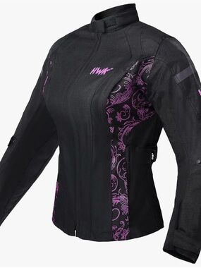HWK Women's Black Utility Jacket with Pink Floral Accents